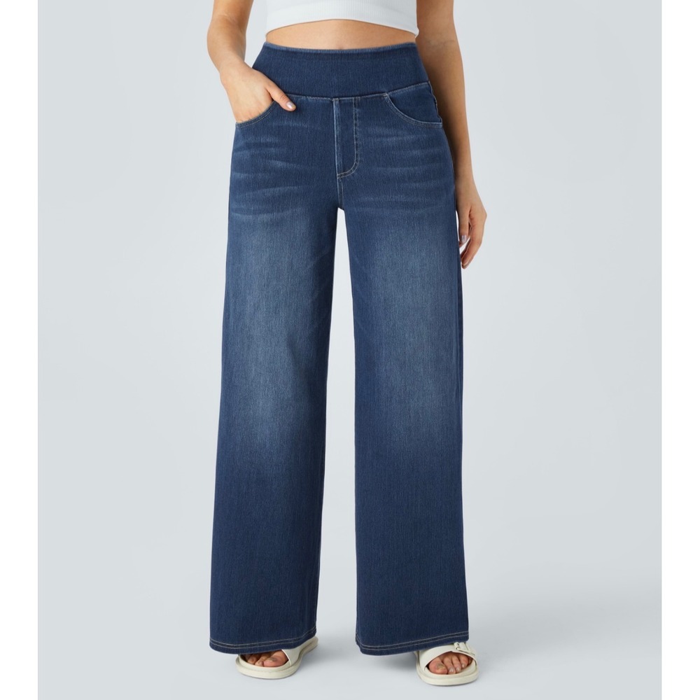 Halara Womens High Waisted Wide Leg Washed Casual Baggy Jeans Blue Size M